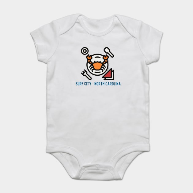 Surf City North Carolina Crab Boil Baby Bodysuit by Timeless Chaos